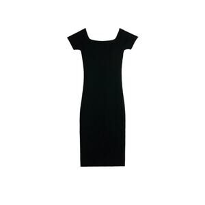VICTOR GLEMAUD 100% wool thick ribbed black off shoulder mini cocktail dress